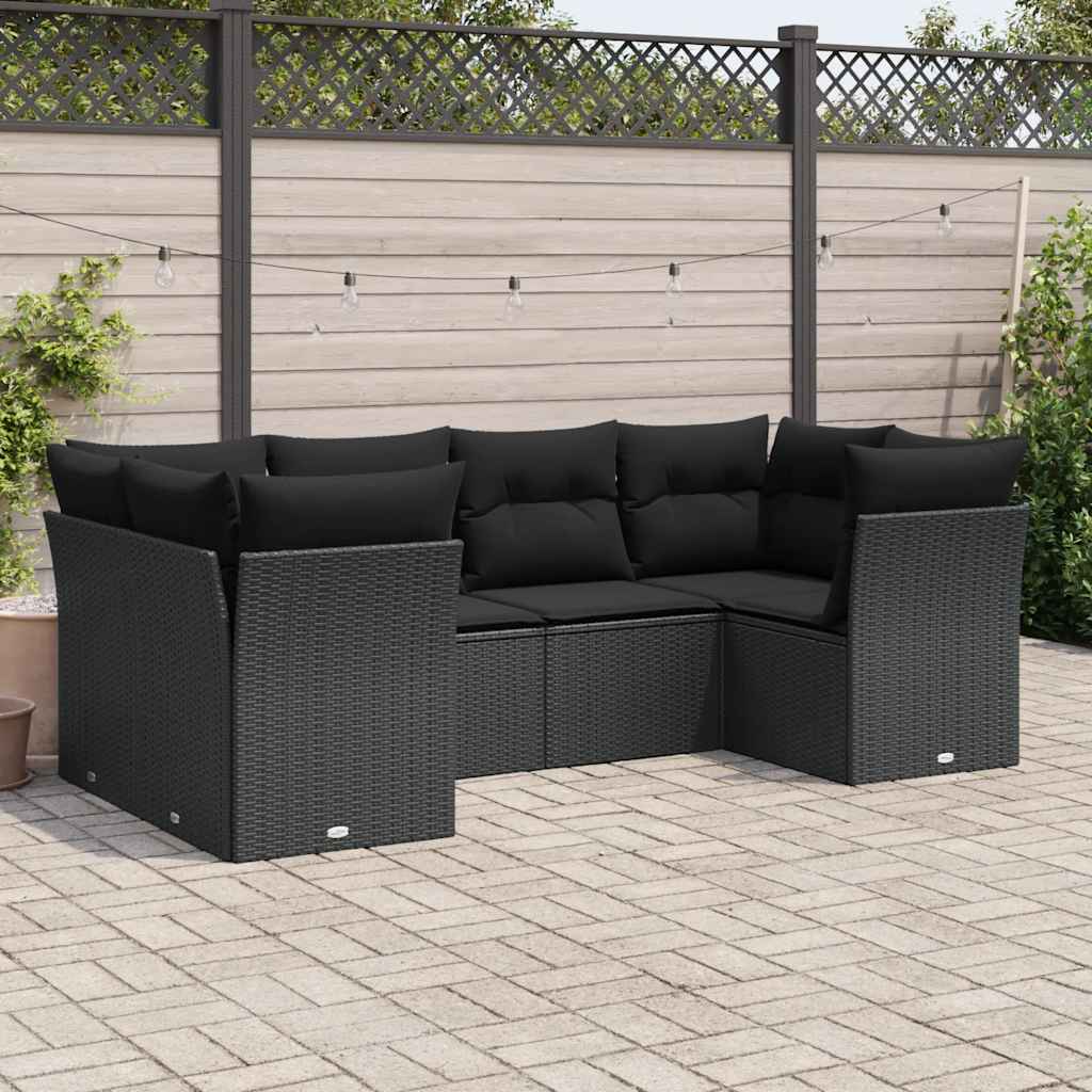 6-dijelni set vrtnih sofa s jastucima crni od poliratana