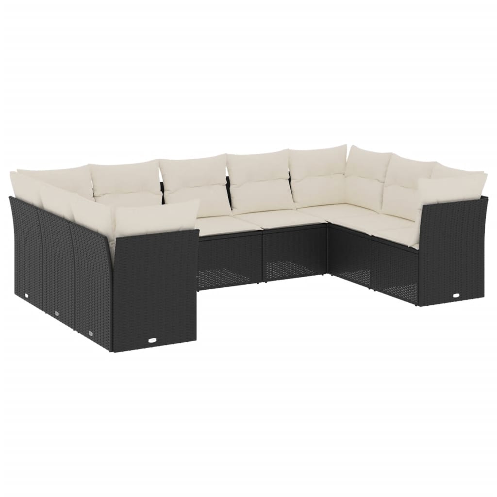 9-dijelni set vrtnih sofa s jastucima crni od poliratana