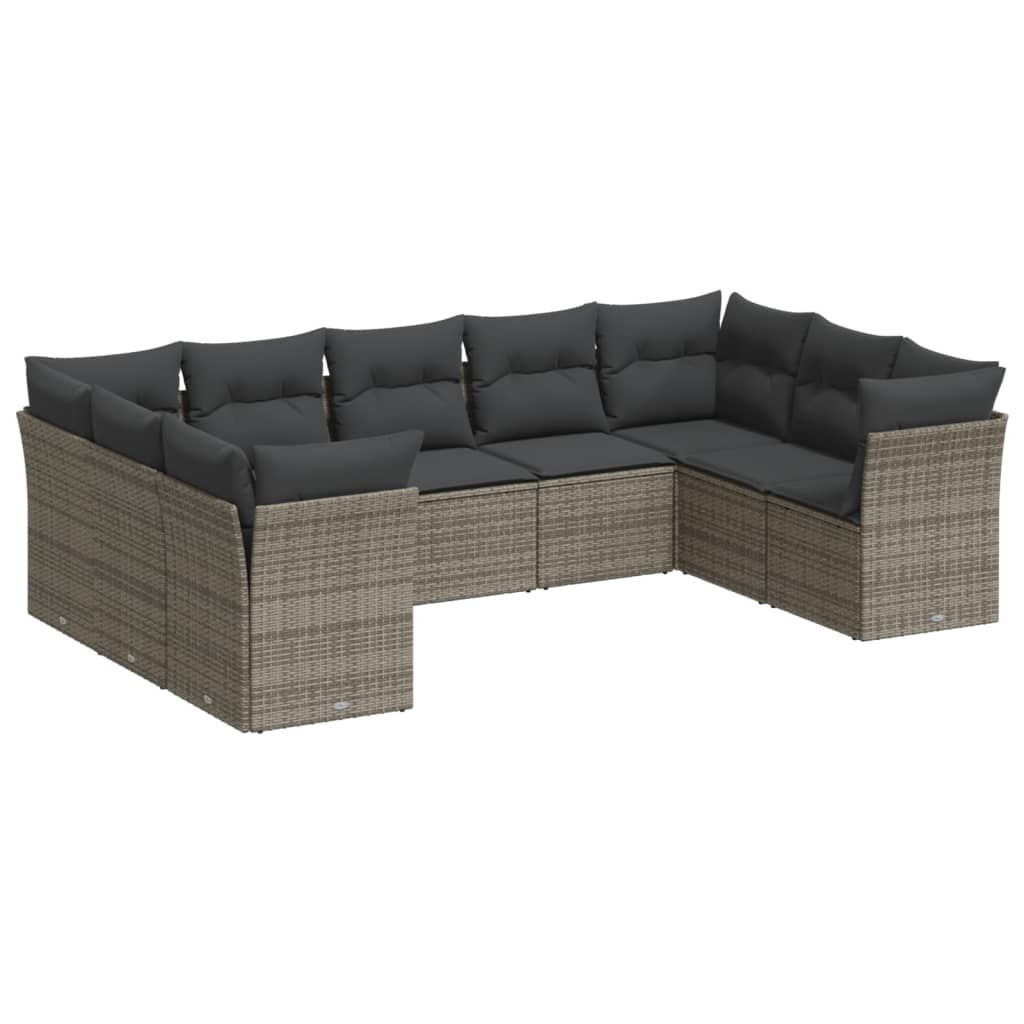 9-dijelni set vrtnih sofa od poliratana s jastucima sivi