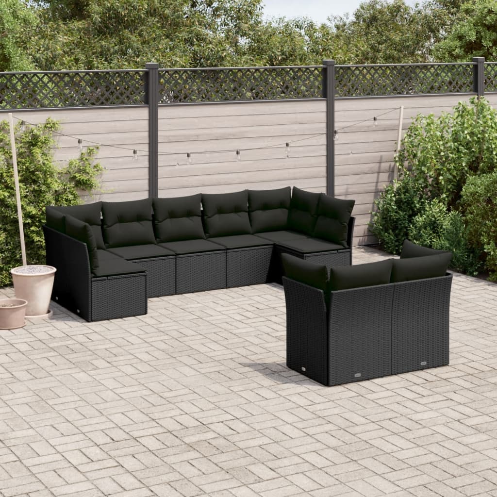9-dijelni set vrtnih sofa s jastucima crni od poliratana