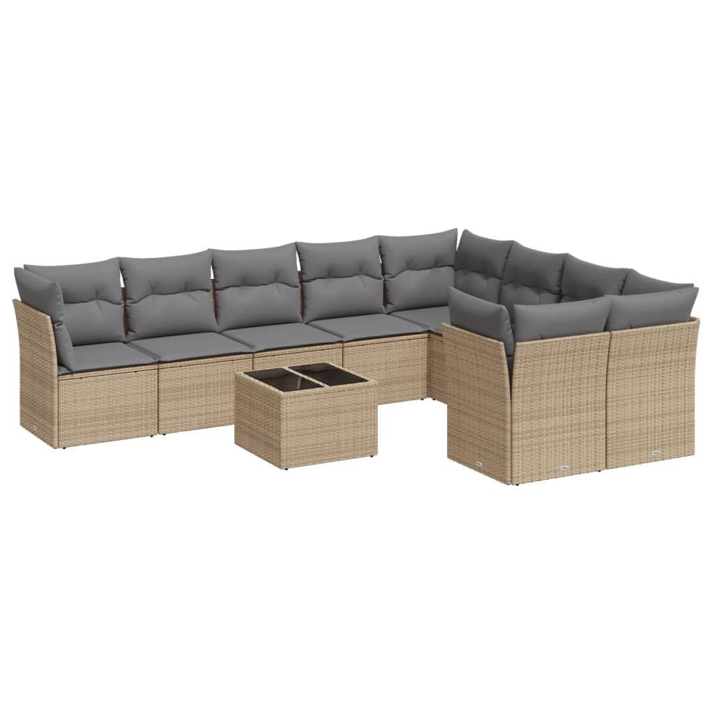 10-dijelni set vrtnih sofa s jastucima bež od poliratana