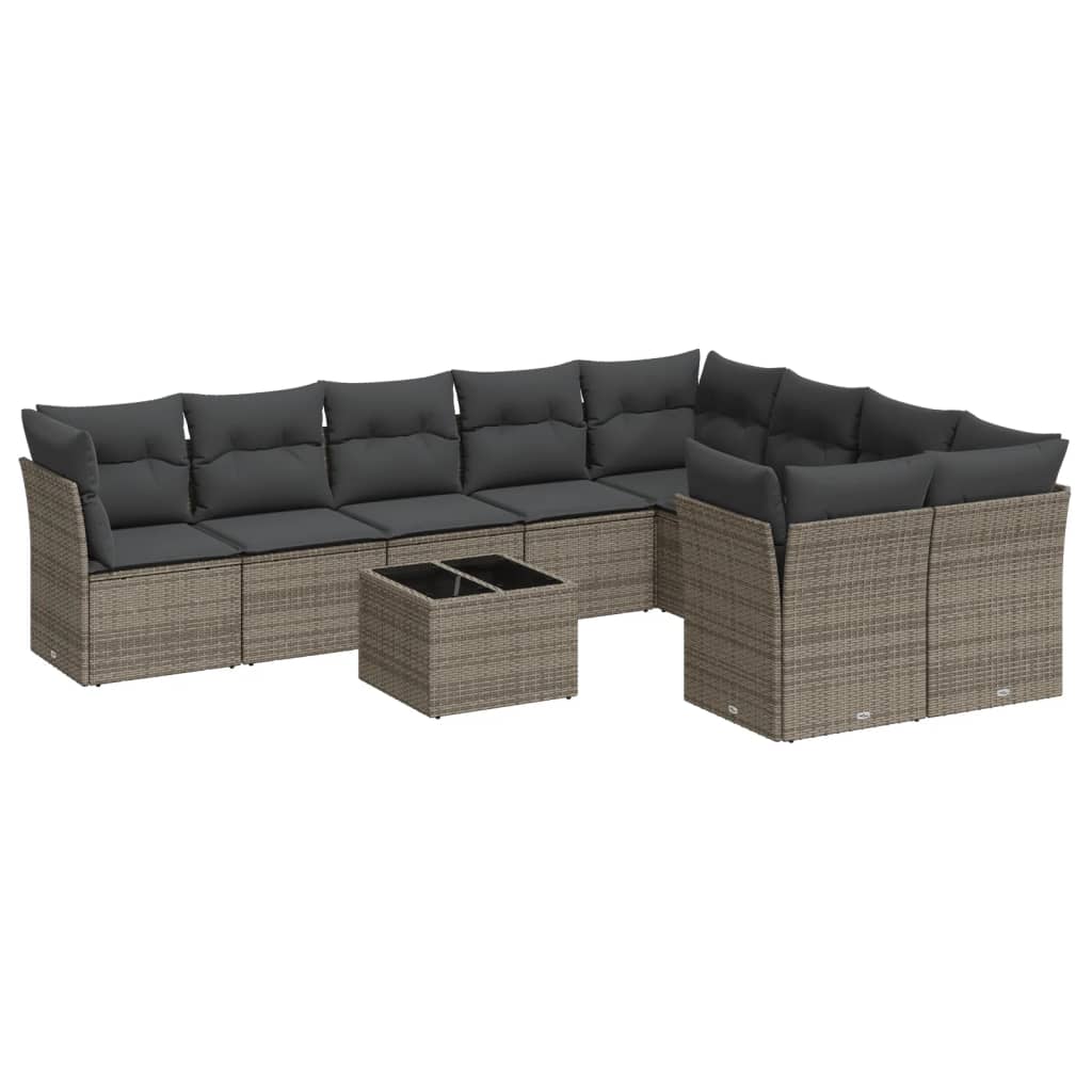 10-dijelni set vrtnih sofa od poliratana s jastucima sivi