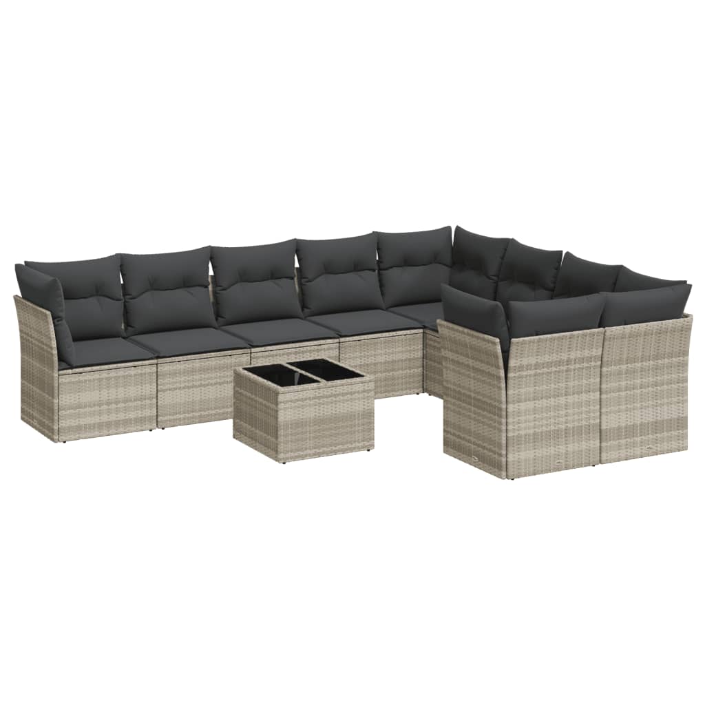 10-dijelni set vrtnih sofa poliratan s jastucima svijetlosivi