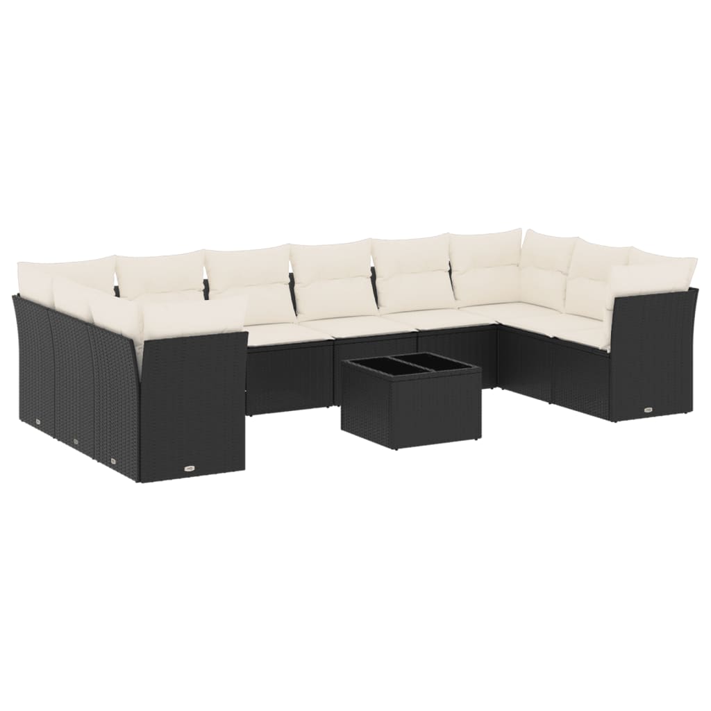 11-dijelni set vrtnih sofa od poliratana s jastucima crni
