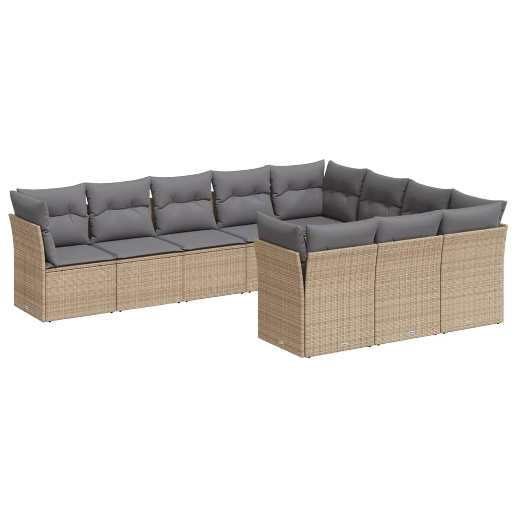 10-dijelni set vrtnih sofa s jastucima bež od poliratana