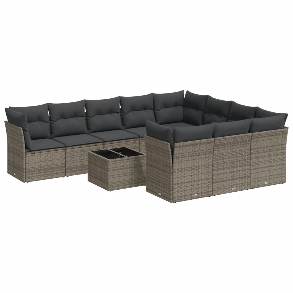 11-dijelni set vrtnih sofa od poliratana s jastucima sivi