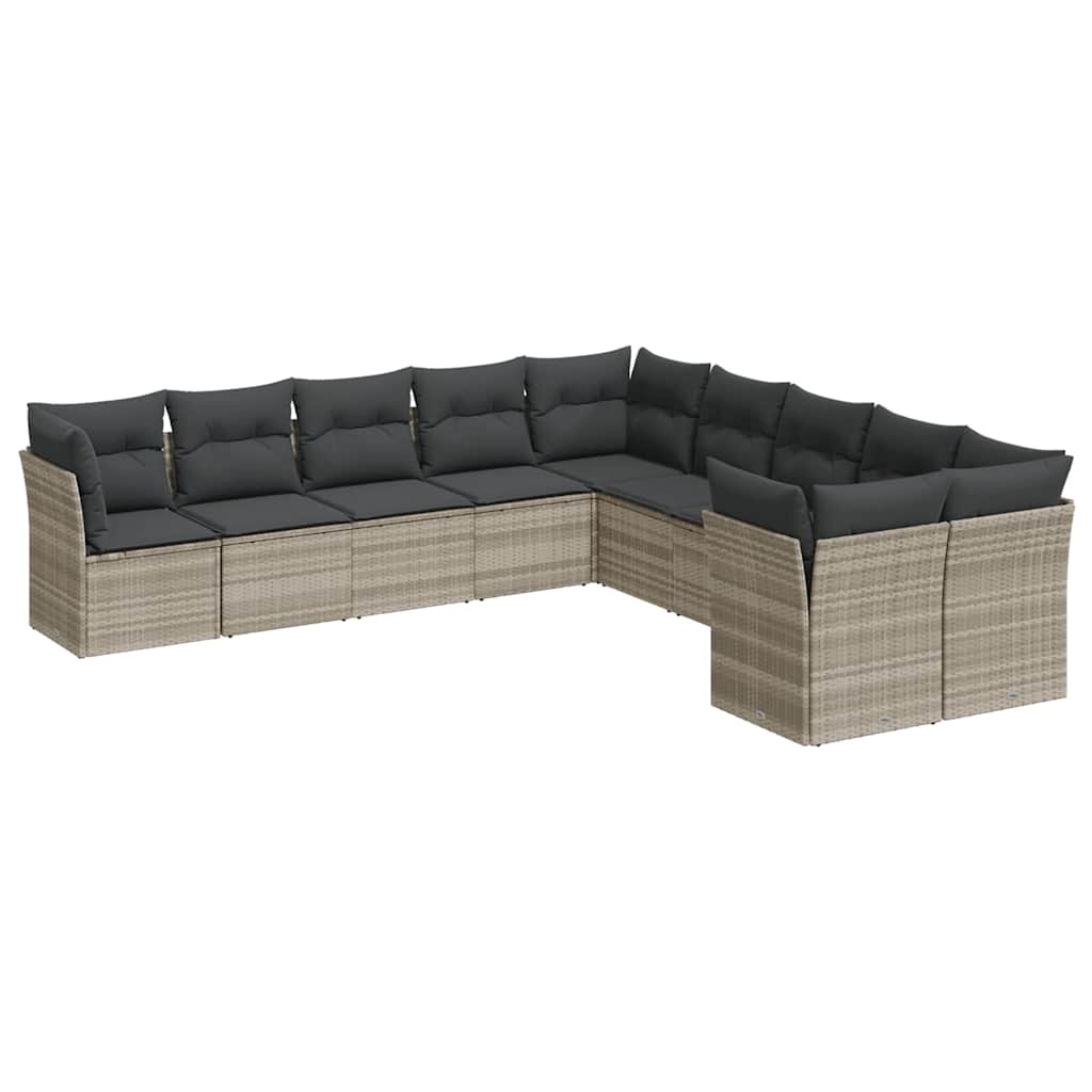 10-dijelni set vrtnih sofa poliratan s jastucima svijetlosivi