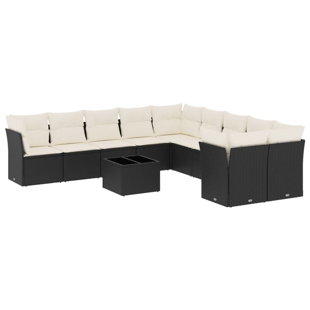 11-dijelni set vrtnih sofa od poliratana s jastucima crni