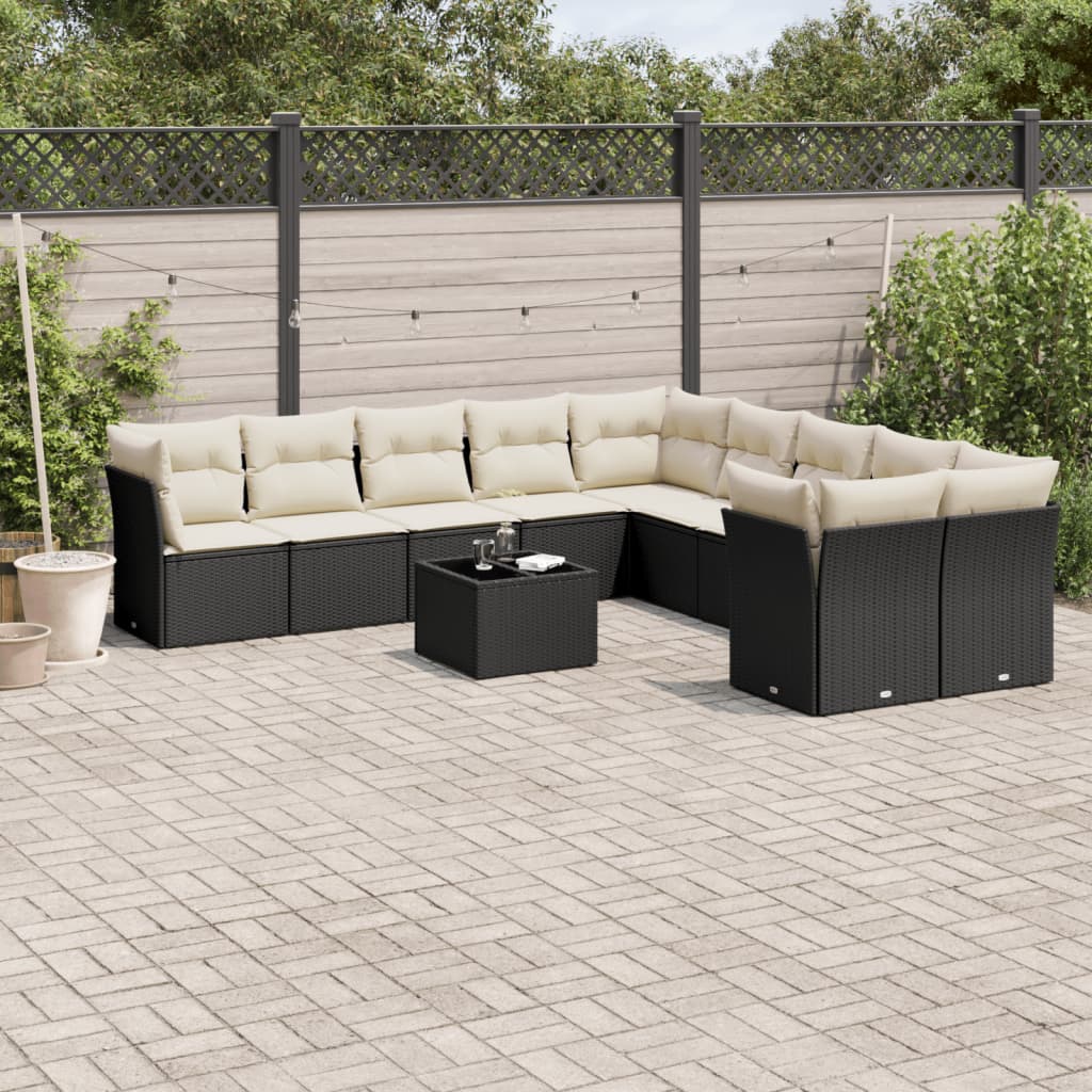 11-dijelni set vrtnih sofa od poliratana s jastucima crni
