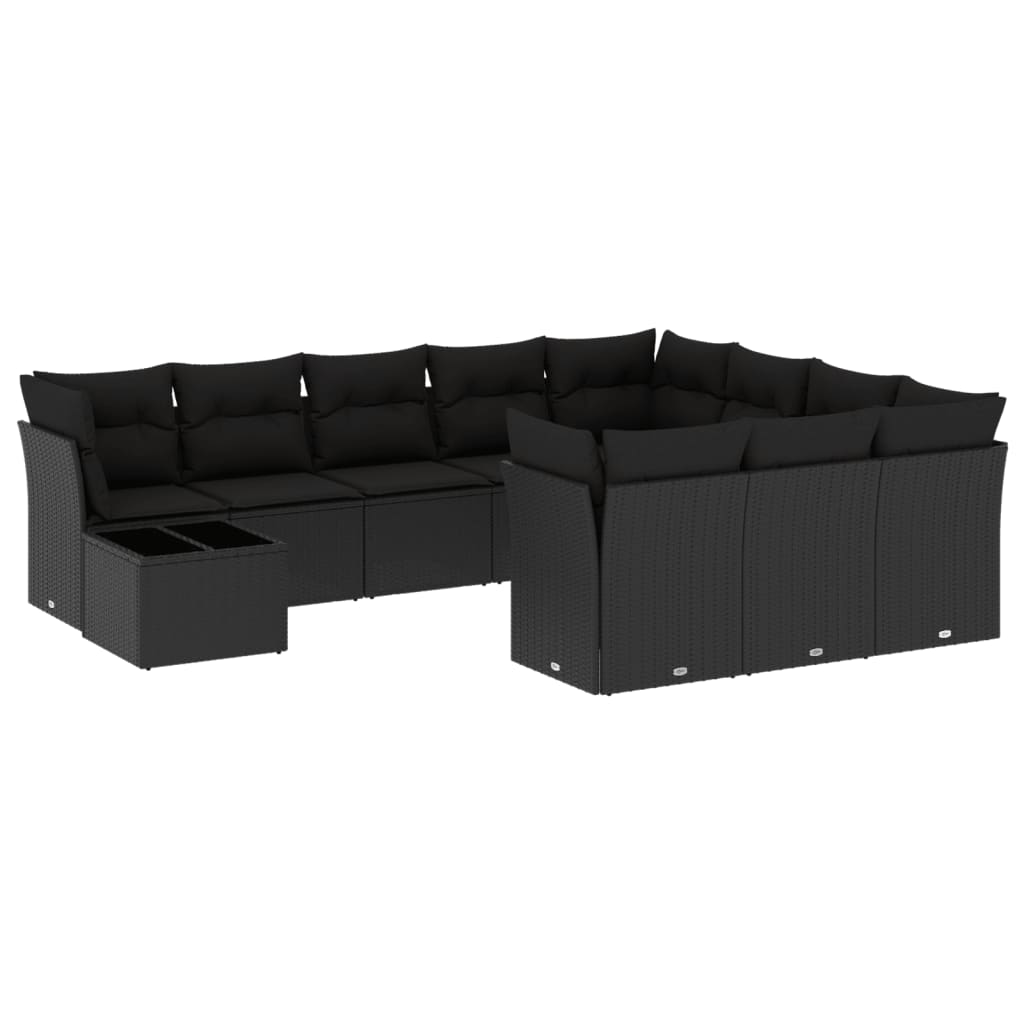 11-dijelni set vrtnih sofa od poliratana s jastucima crni