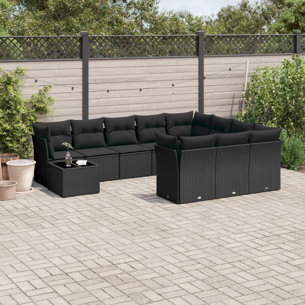 11-dijelni set vrtnih sofa od poliratana s jastucima crni