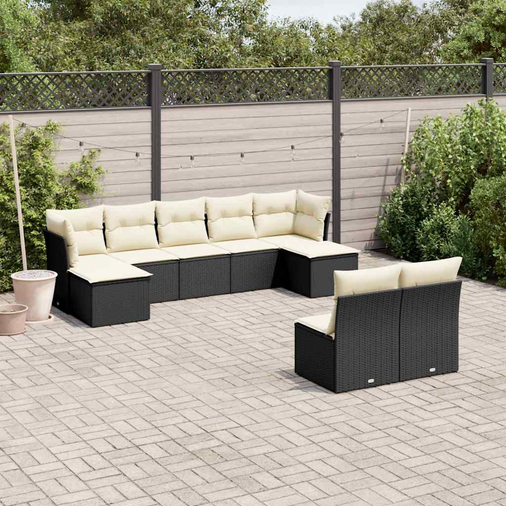 9-dijelni set vrtnih sofa s jastucima crni od poliratana