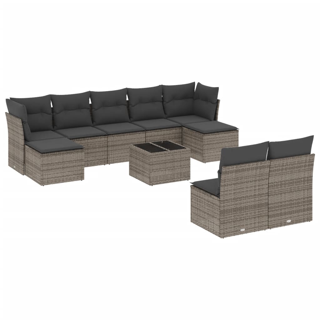 10-dijelni set vrtnih sofa od poliratana s jastucima sivi