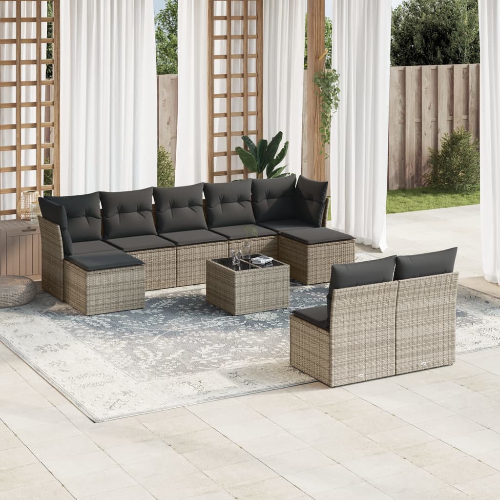 10-dijelni set vrtnih sofa od poliratana s jastucima sivi