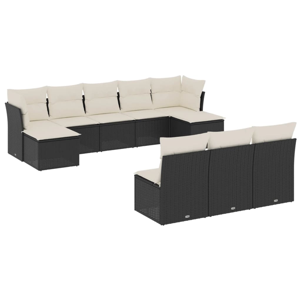 10-dijelni set vrtnih sofa s jastucima crni od poliratana