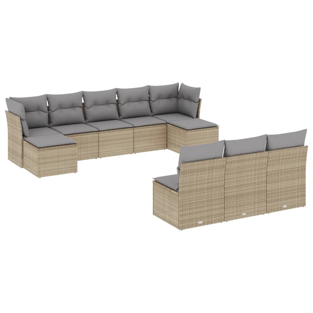 10-dijelni set vrtnih sofa s jastucima bež od poliratana