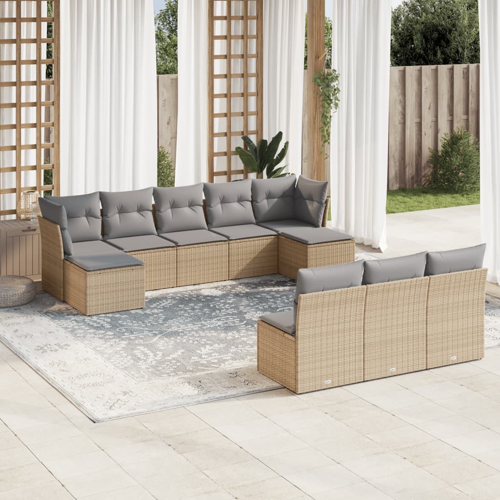 10-dijelni set vrtnih sofa s jastucima bež od poliratana