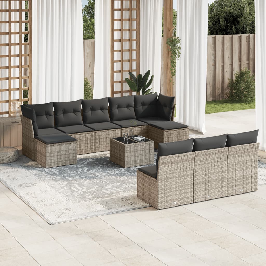 11-dijelni set vrtnih sofa od poliratana s jastucima sivi