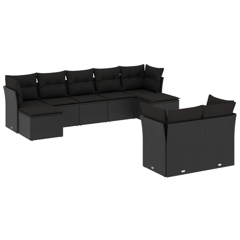 9-dijelni set vrtnih sofa s jastucima crni od poliratana