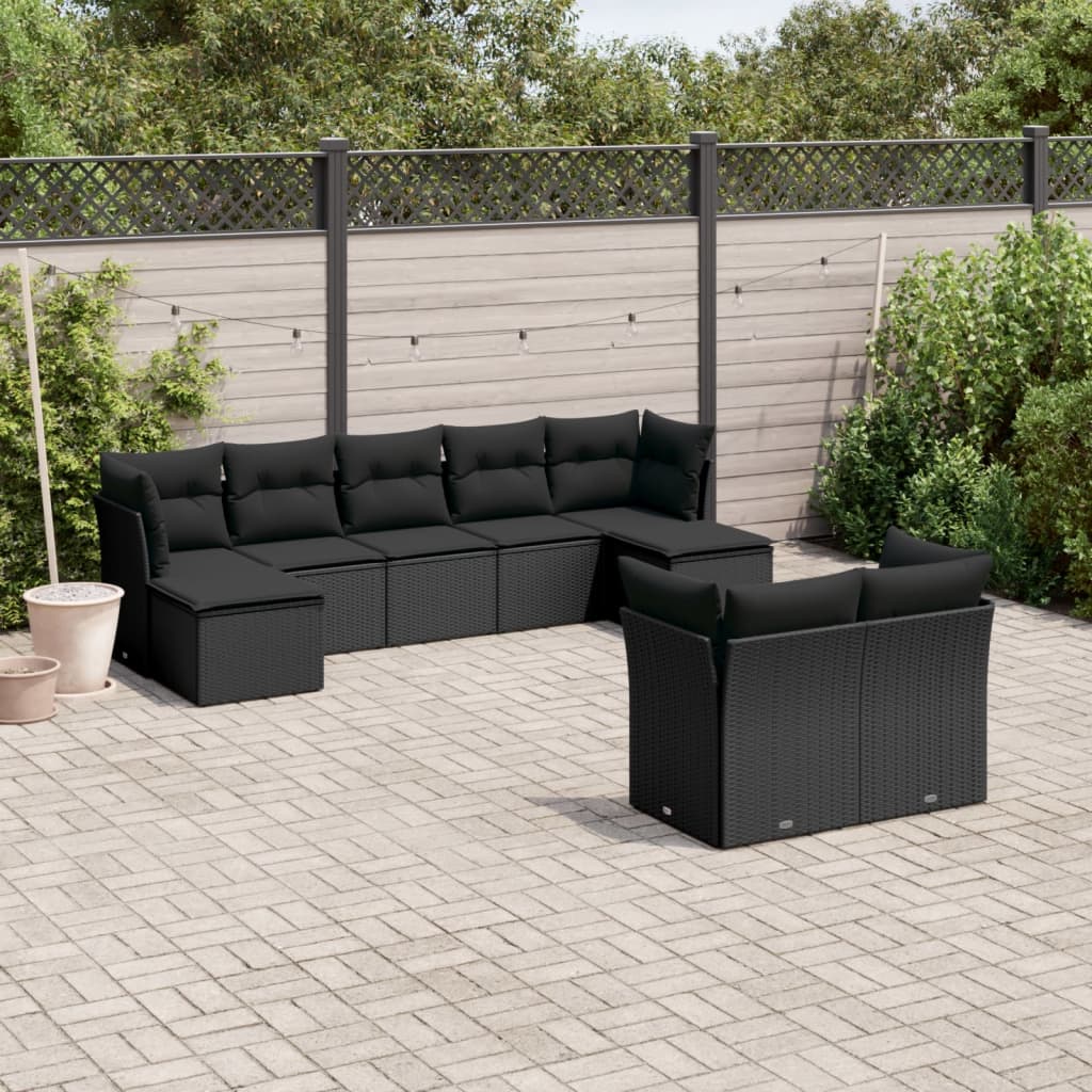 9-dijelni set vrtnih sofa s jastucima crni od poliratana