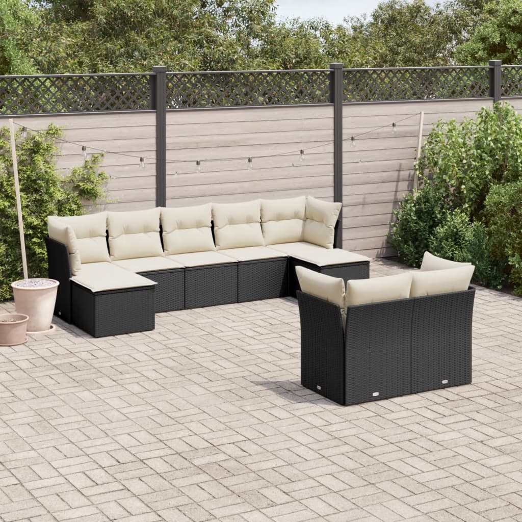 9-dijelni set vrtnih sofa s jastucima crni od poliratana