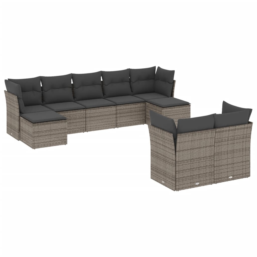 9-dijelni set vrtnih sofa od poliratana s jastucima sivi