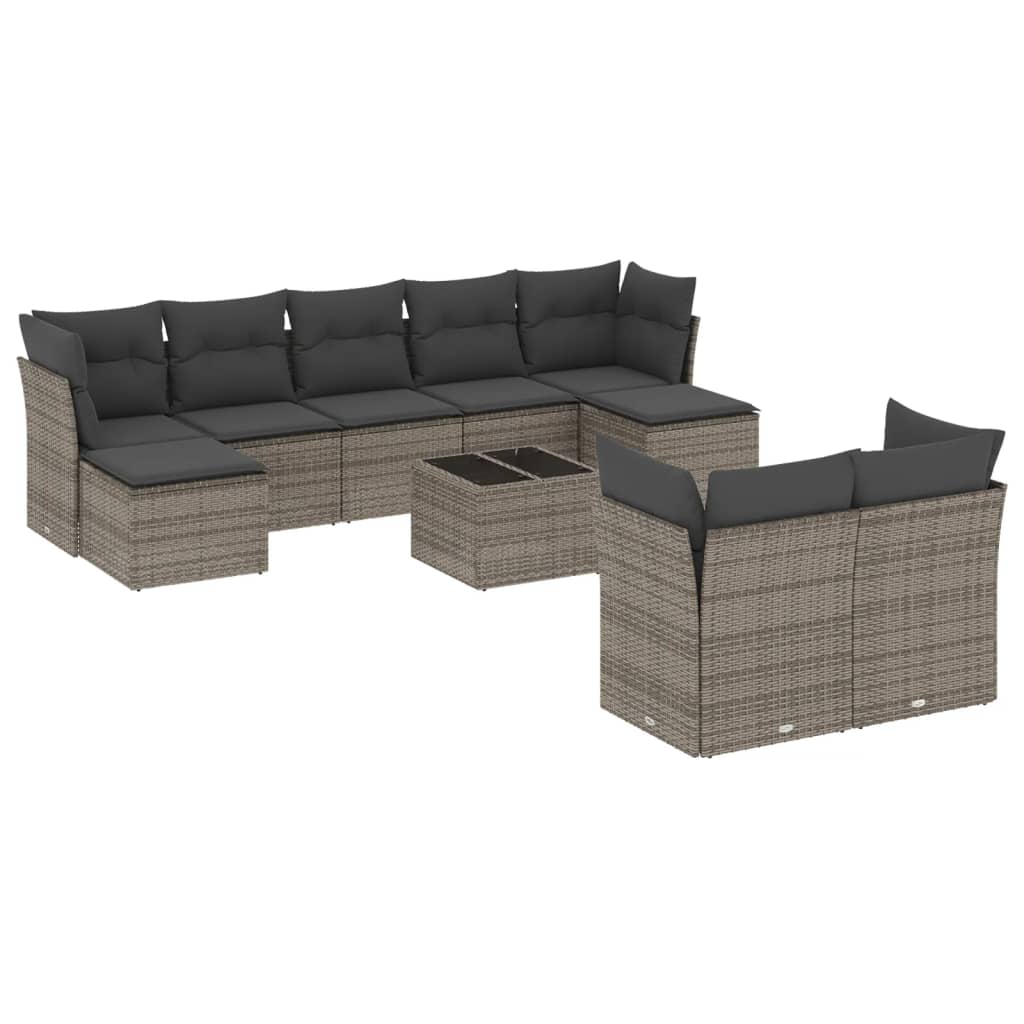10-dijelni set vrtnih sofa od poliratana s jastucima sivi