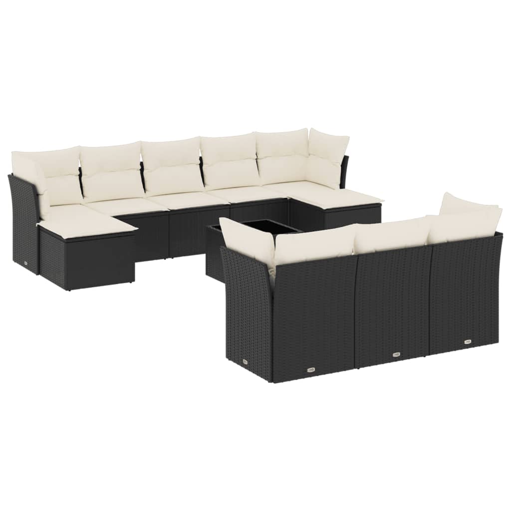 11-dijelni set vrtnih sofa od poliratana s jastucima crni