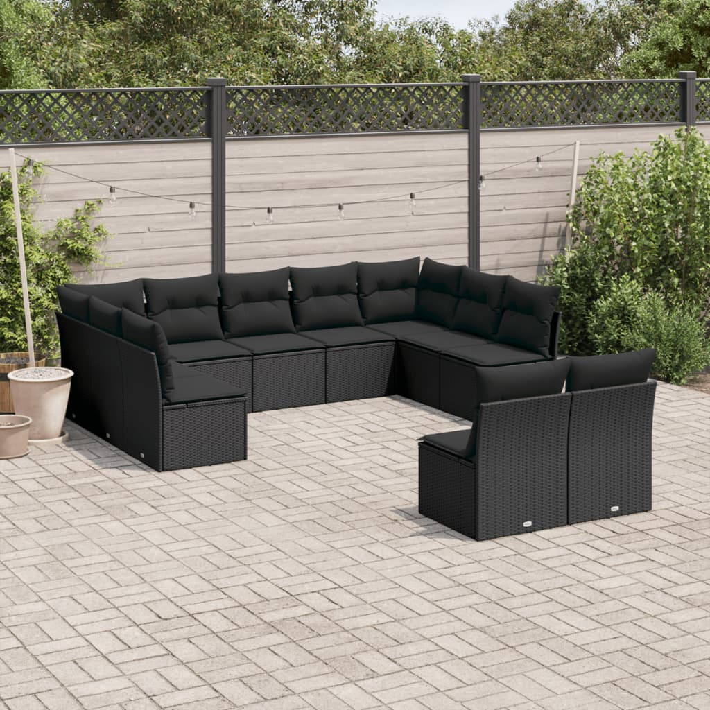 11-dijelni set vrtnih sofa od poliratana s jastucima crni
