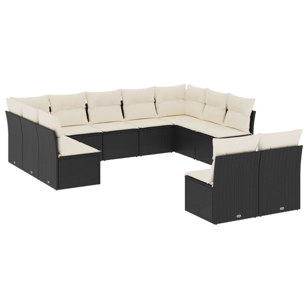 11-dijelni set vrtnih sofa od poliratana s jastucima crni