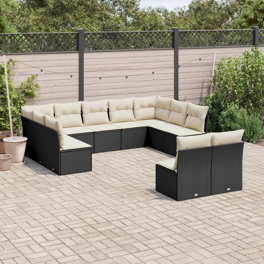 11-dijelni set vrtnih sofa od poliratana s jastucima crni