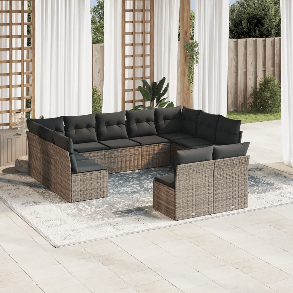 11-dijelni set vrtnih sofa od poliratana s jastucima sivi