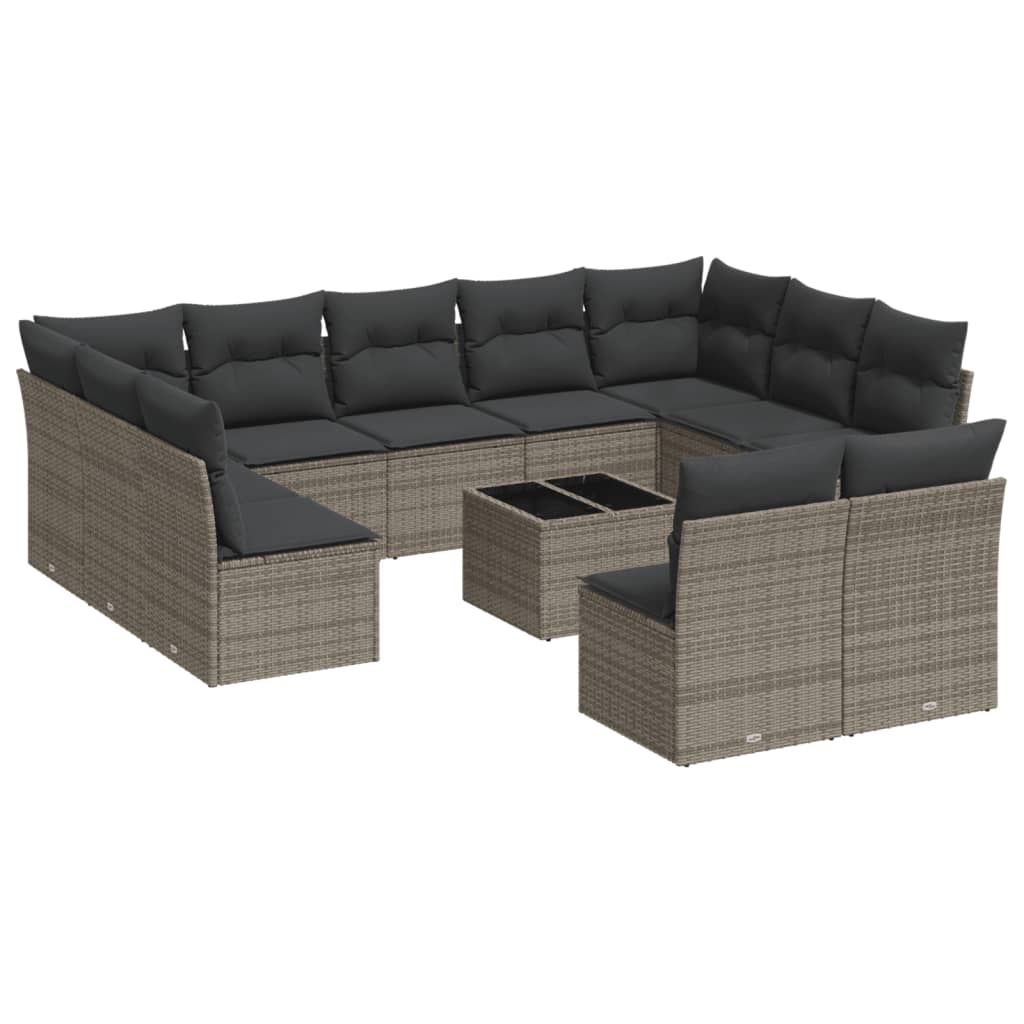 12-dijelni set vrtnih sofa od poliratana s jastucima sivi