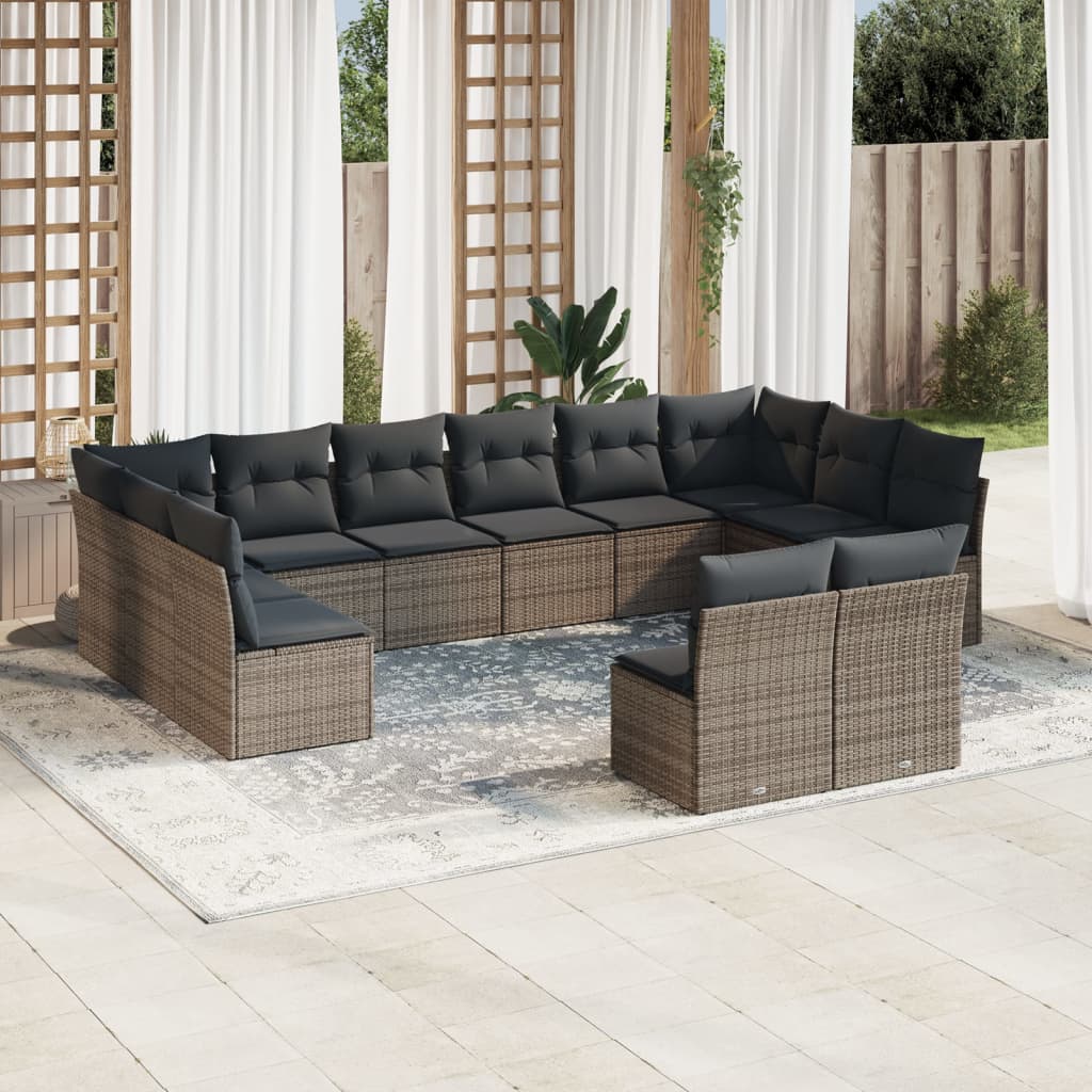 12-dijelni set vrtnih sofa od poliratana s jastucima sivi