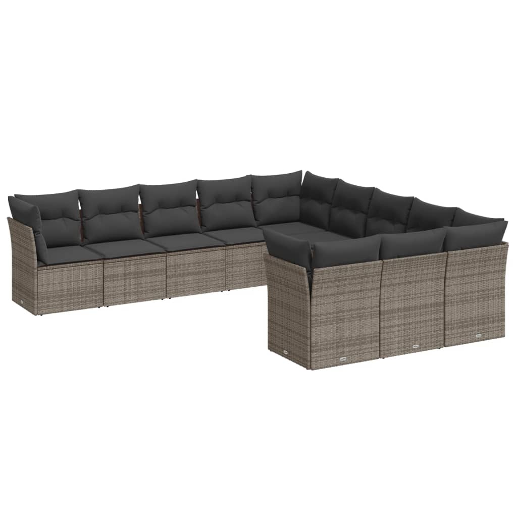 11-dijelni set vrtnih sofa od poliratana s jastucima sivi