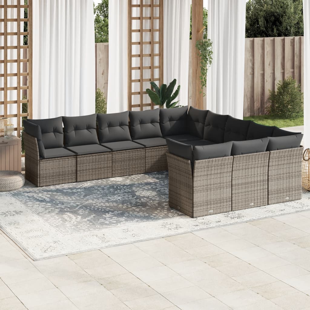 11-dijelni set vrtnih sofa od poliratana s jastucima sivi