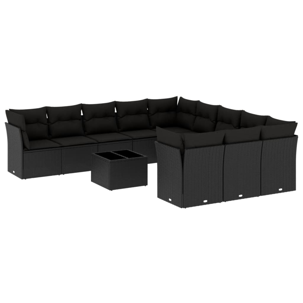 12-dijelni set vrtnih sofa od poliratana s jastucima crni