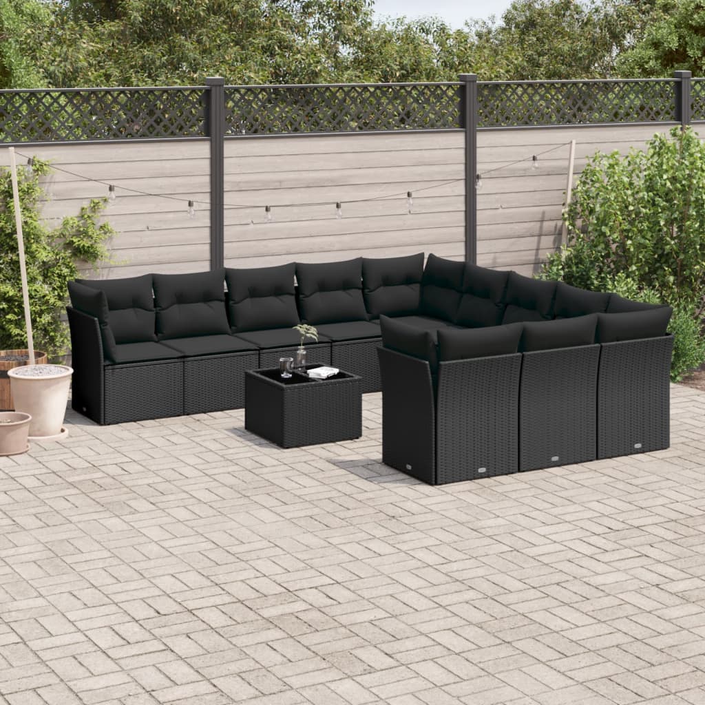 12-dijelni set vrtnih sofa od poliratana s jastucima crni