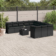 12-dijelni set vrtnih sofa od poliratana s jastucima crni