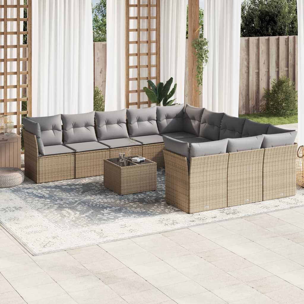 12-dijelni set vrtnih sofa od poliratana s jastucima bež