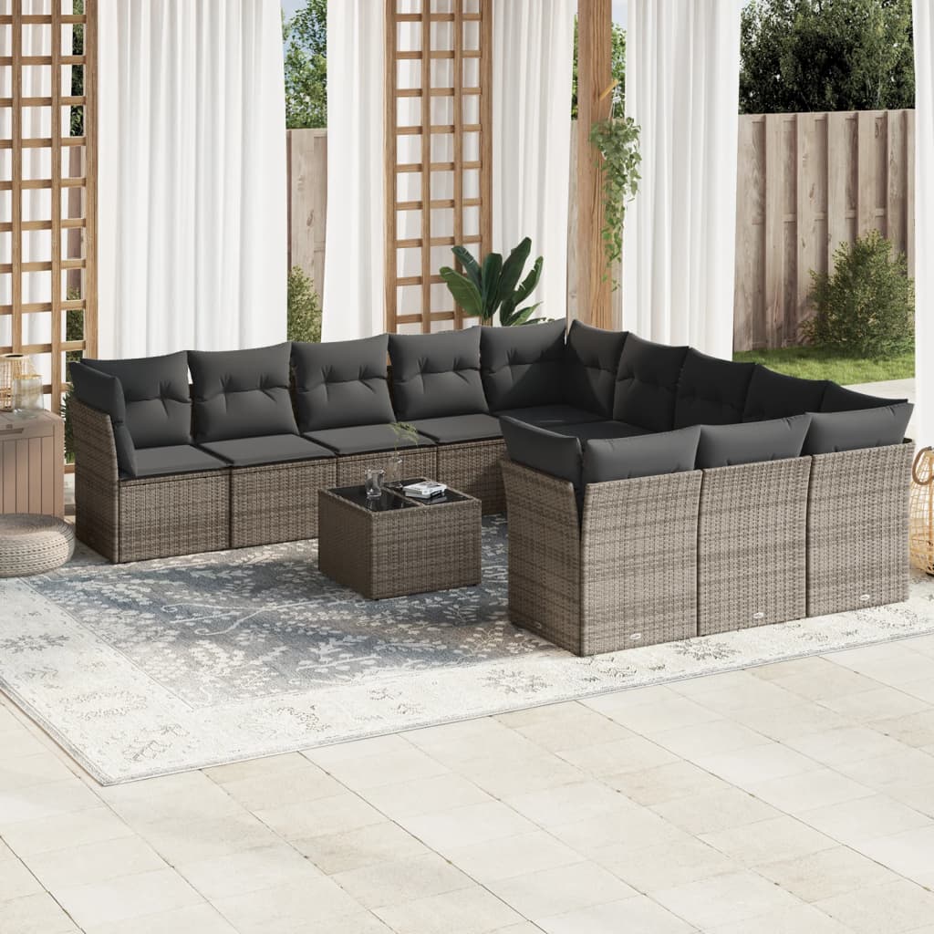 12-dijelni set vrtnih sofa od poliratana s jastucima sivi