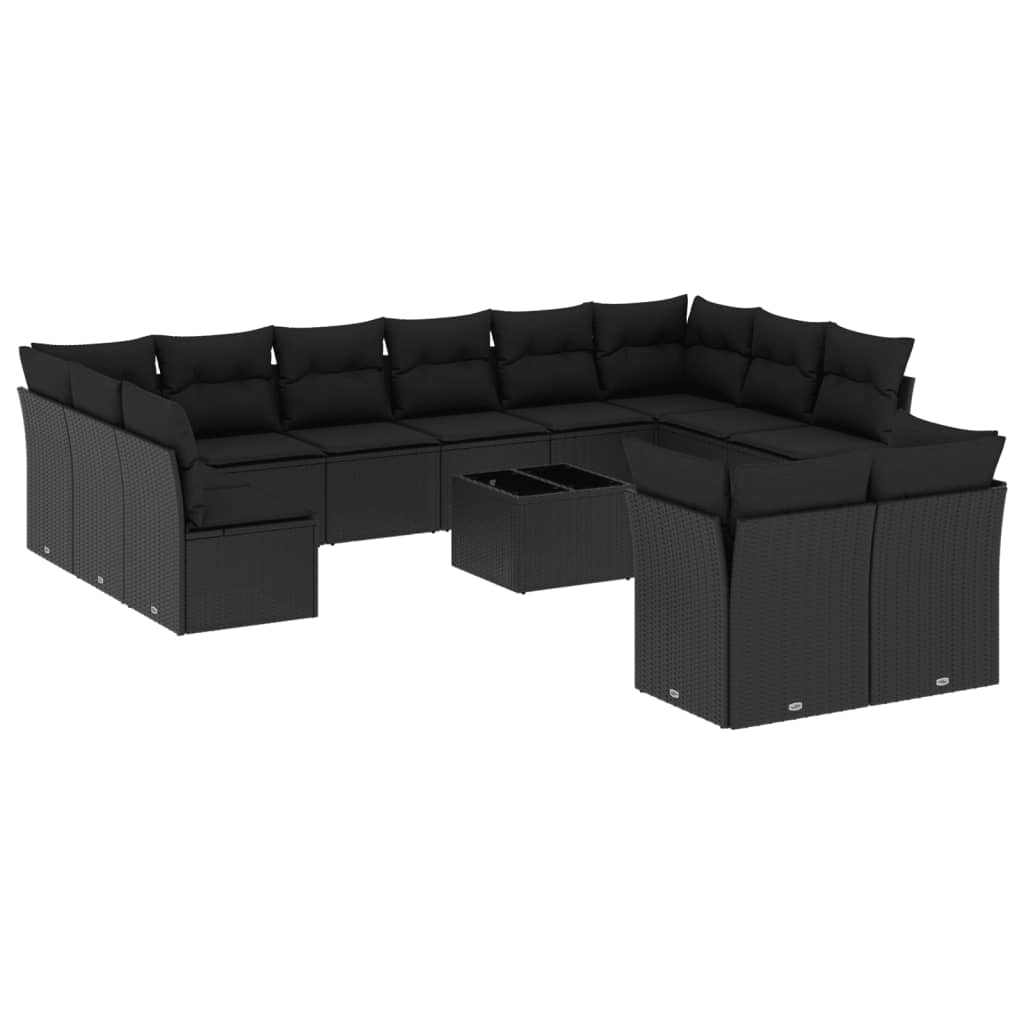 13-dijelni set vrtnih sofa s jastucima poliratan crni