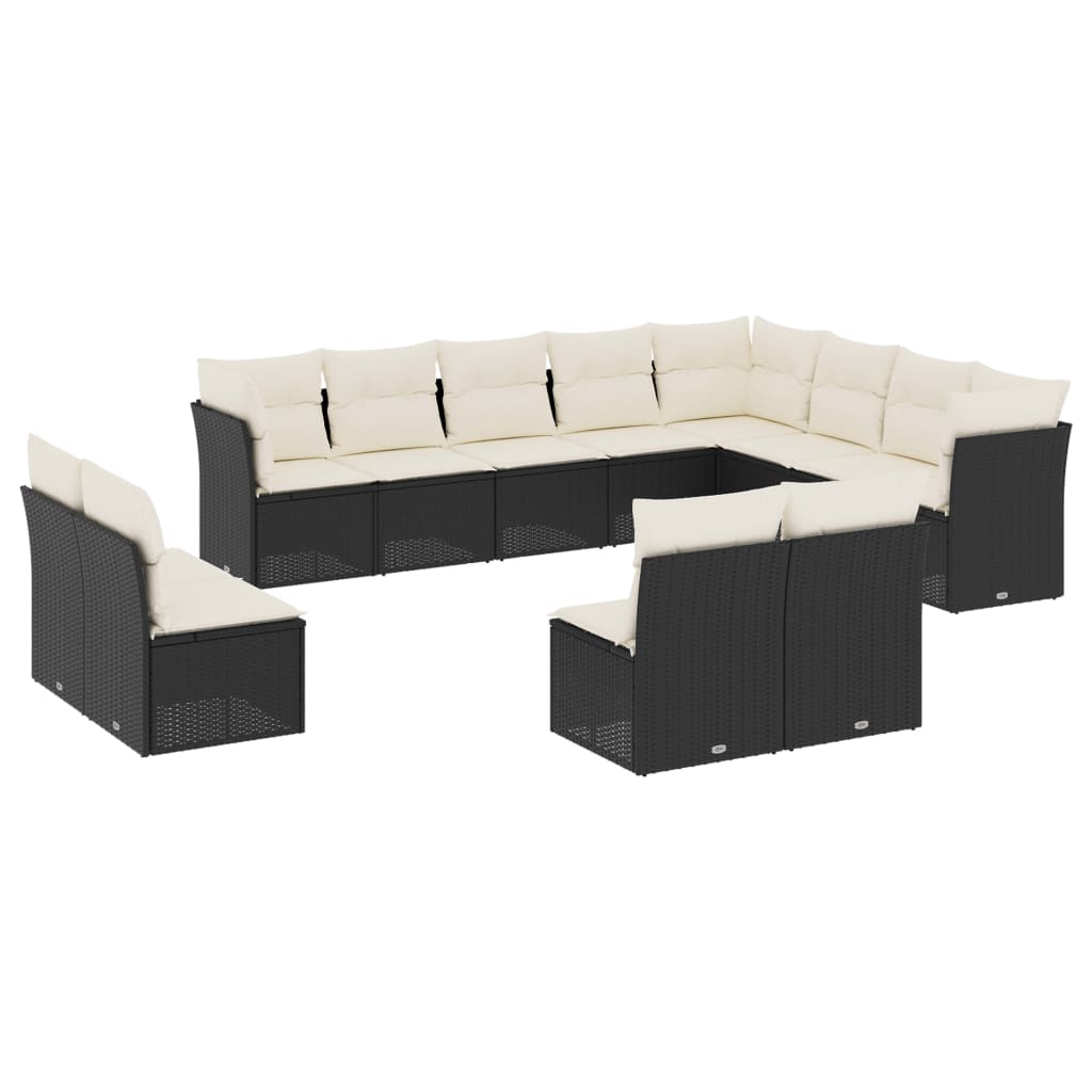 12-dijelni set vrtnih sofa od poliratana s jastucima crni