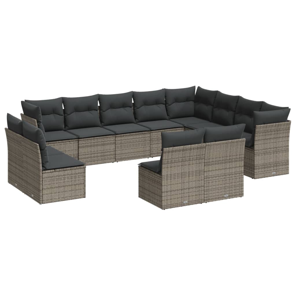 12-dijelni set vrtnih sofa od poliratana s jastucima sivi