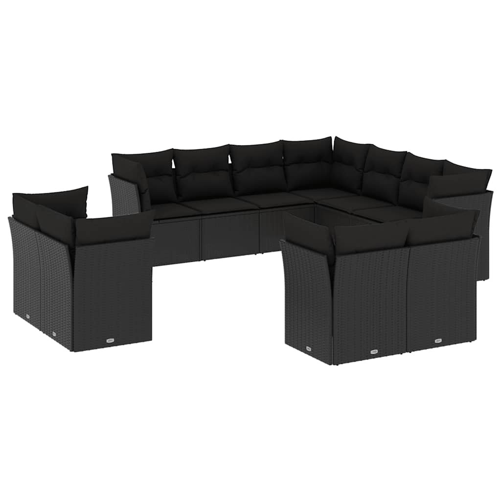 11-dijelni set vrtnih sofa od poliratana s jastucima crni