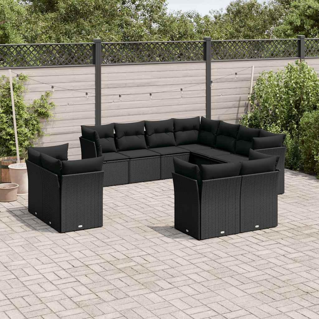 11-dijelni set vrtnih sofa od poliratana s jastucima crni