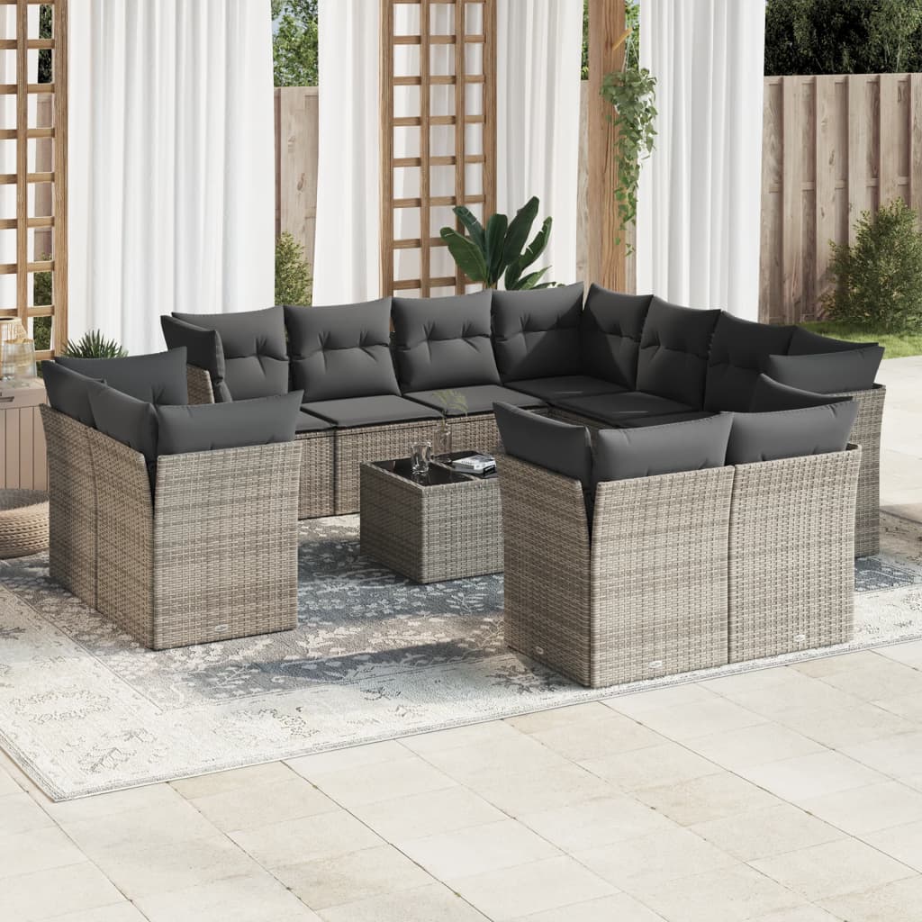 12-dijelni set vrtnih sofa od poliratana s jastucima sivi