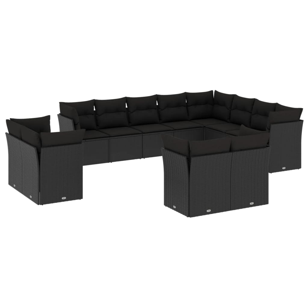 12-dijelni set vrtnih sofa od poliratana s jastucima crni