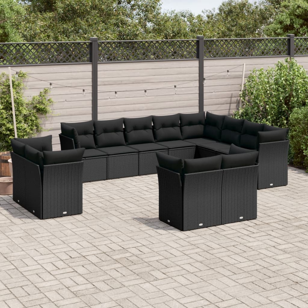 12-dijelni set vrtnih sofa od poliratana s jastucima crni