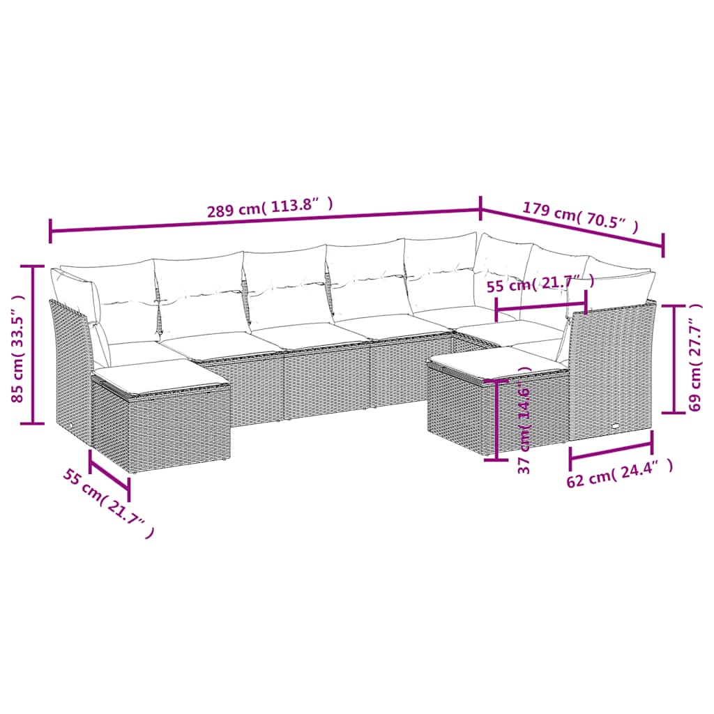 9-dijelni set vrtnih sofa s jastucima crni od poliratana